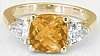 Yellow Gold Cushion Citrine and Trillion White Sapphire Ring
