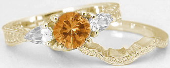 Three Stone Round Citrine White Sapphire Engagement Rings in 14k Yellow Gold