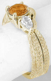 Engraved Citrine White Sapphire Engagement Rings in 14k Yellow Gold