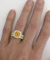 Style Citrine Diamond Engagement Rings with Matching Band in 14k Yellow Gold