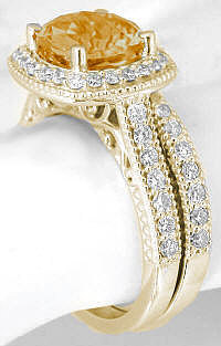 Citrine Engagement Rings with Matching Band in 14k Yellow Gold