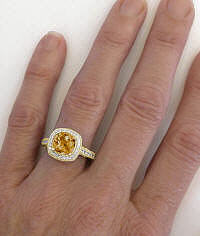 Filigree Cushion Citrine Diamond Halo Rings in 14k Yellow Gold