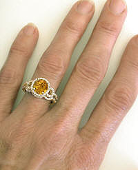 Citrine Engagement Ring with Matching Contoured Wedding Band