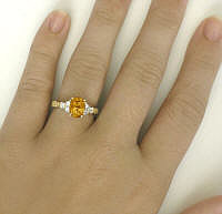 Citrine and Diamond Ring with Engraving in 14k gold