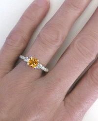 Milgrain Detail on Genuine Citrine Rings in 14k white gold
