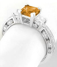 Princess Citrine Princess Diamond Rings in 14k white gold