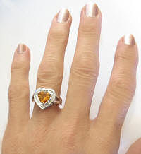 Heart Citrine Baguette Diamond Ring in 14k white gold