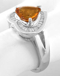 Golden Citrine Heart Shape Baguette Diamond Ring in 14k white gold