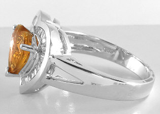 Baguette Diamond Heart Citrine Ring in 14k white gold