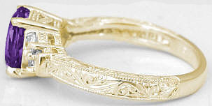 Vintage Amethyst and Diamond Ring in 14k yellow gold with Engraving