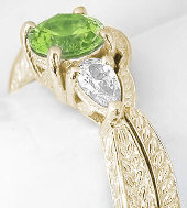 Round Peridot Pear White Sapphire Engagement Ring in Gold