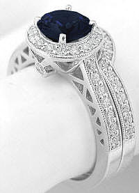 Sapphire Engagement Ring and Wedding Band in 14k white gold