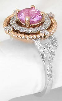 Round Pink Sapphire and Diamond Halo Rope Design Ring