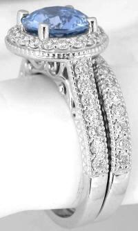 8mm Round Sapphire and Diamond Engagement Ring Set  in 14k white gold