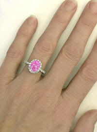 Hand Image of Oval Pink Sapphire Ring in 14k white gold