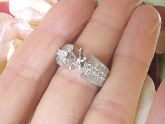 18k white gold 1 carat Baguette and Round Real Diamond Semi Mounting