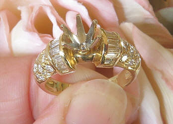 1 carat Baguette and Pave Round Genuine Diamond Semi Mount in 14k yellow gold for sale