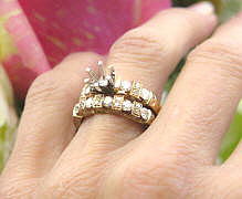 Round Real Diamond Engagement Semi Mount and Matching Band in solid 18k yellow gold