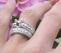 Natural Diamond Engagement Semi-Mount and Wedding Band Ring Mounting in 18k white gold