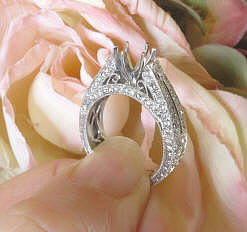 White Gold Antique Design Real Diamond Engagement Semi Mounting with Ornate Engraving