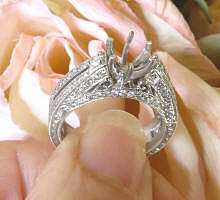 White Gold Vintage Ornate Design Real Diamond Engagement Semi Mounting with Ornate Engraving