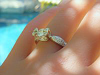 A unique 0.83 carat diamond engagement ring in 18k white gold, featuring tear drop shaped prongs and intricate diamond accents, perfect for a modern bride.