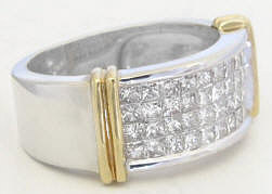 Two Tone Princess Cut Diamond Ring in 14k yellow gold