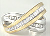 Baguette Diamond Ring in 14k white and yellow gold. Two Tone Criss Cross ring.
