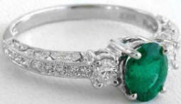 Antique Emerald and Diamond Engagement Ring in 14k white gold