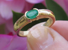 Natruall Emerald Ring - Semi Bezel East West Set Natural Oval Emerald Ring in 14k yellow gold for sale