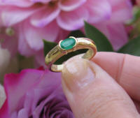East West Set Emerald Ring - Semi Bezel Set Natural Oval Emerald Ring in 14k yellow gold for sale