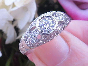 Vintage Styled Real Diamond Engagement Ring with 0.40 carat genuine center diamond in 14k white gold