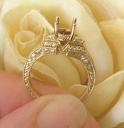 Ornate Vintage Design Diamond Semi Mount Engagement Wedding Set in 14k gold with Engraving for sale