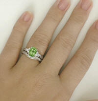 August Birthstone Engagement Ring and Wedding Band in 14k white gold