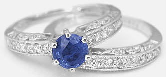 Ceylon Sapphire and Engagement Ring with Diamond Band in 14k white gold