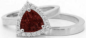 1.65 ctw Trillion Garnet and Diamond Engagement Ring in 14k white gold