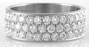 3 carat Three Row Pave Real Diamond Eternity Band in solid 14k white gold or platinum
