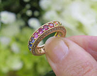 LGTB Natural Rainbow Sapphire Eternity Band Engagement Ring with Diamonds in solid 14k yellow gold