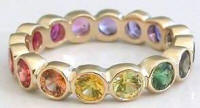 Bezel round natural rainbow sapphire eternity ring in gold