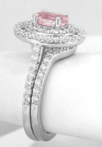 Pink Sapphire and Diamond Engagement Ring and Matching Band in 14k white gold