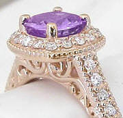 Cushion cut halo natural ceylon - unheated/untreated purple sapphire band ring in gold