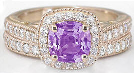 Engagement Ring in Rose Gold Purple Sapphire in gold