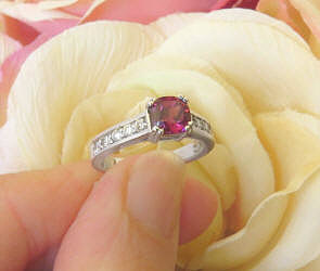 Natural Cushion Cut Rhodolite Garnet Ring in sold 14k White Gold for sale