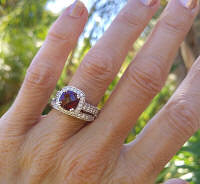Ornate Vintage Styled Cushion Red Garnet Engagement Ring with Real Diamonds for sale