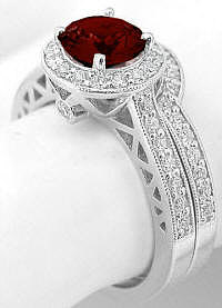 Garnet and Diamond Engagement Ring with Wedding Band