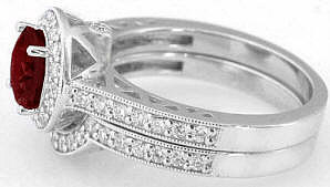 White Gold Garnet Wedding Rings in 14k white gold