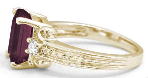 Three stone rhodolite garnet band ring in 14k white gold