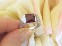 White Gold Garnet Tank Ring - real 8mm faceted buff top square cut garnet