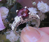 Round Cut Rhodolite Garnet and Real Diamond Engagement Ring in solid 14k White Gold for sale