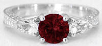 Past Present Future Round Garnet Pear White Sapphire Wedding Ring in 14k